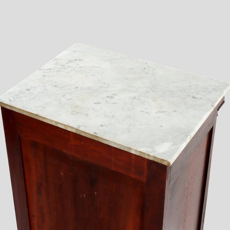 Quervelle School American Empire Classical Rosewood Marble Top Music Cabinet