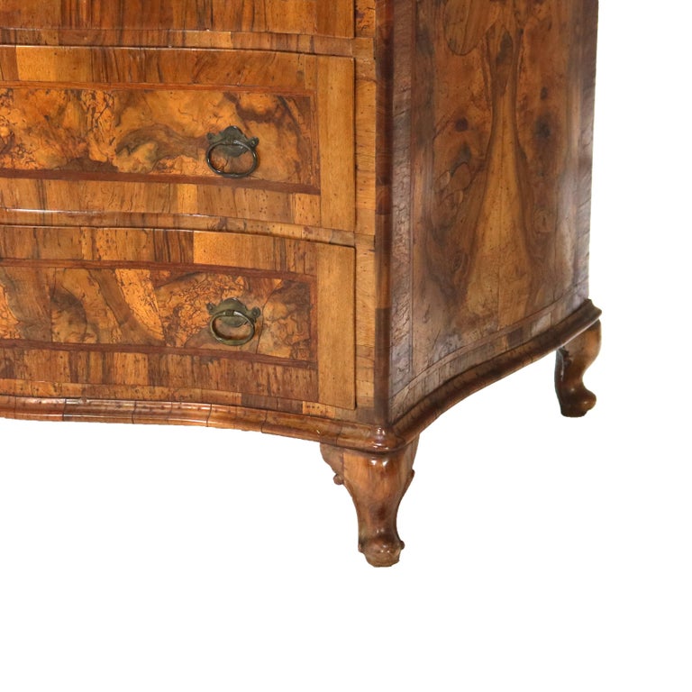 18thC Italian Florence Olive Wood, Rosewood & Burl Swell & Drop Front Desk c1770