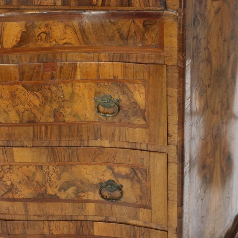 18thC Italian Florence Olive Wood, Rosewood & Burl Swell & Drop Front Desk c1770
