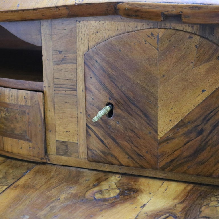18thC Italian Florence Olive Wood, Rosewood & Burl Swell & Drop Front Desk c1770