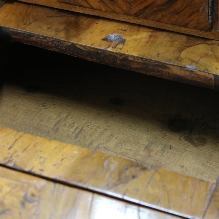 18thC Italian Florence Olive Wood, Rosewood & Burl Swell & Drop Front Desk c1770
