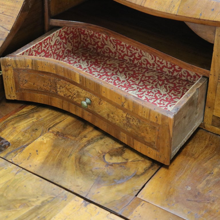 18thC Italian Florence Olive Wood, Rosewood & Burl Swell & Drop Front Desk c1770