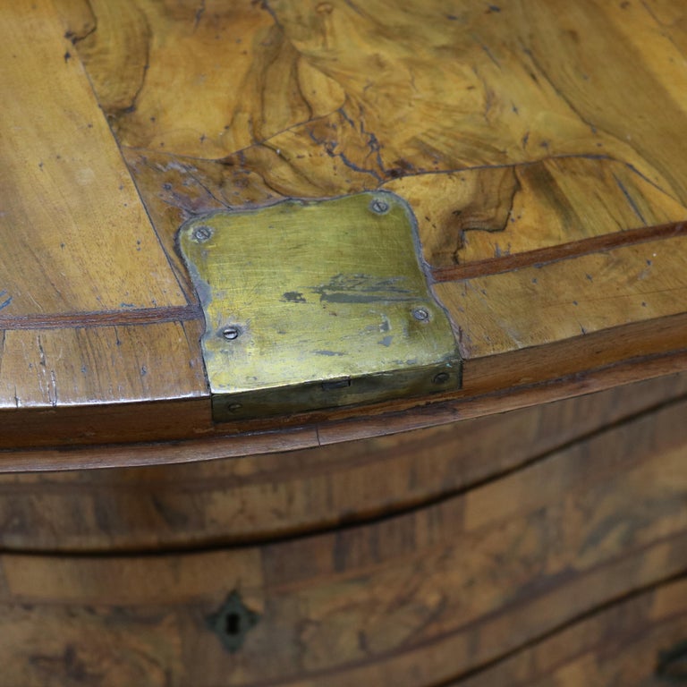18thC Italian Florence Olive Wood, Rosewood & Burl Swell & Drop Front Desk c1770