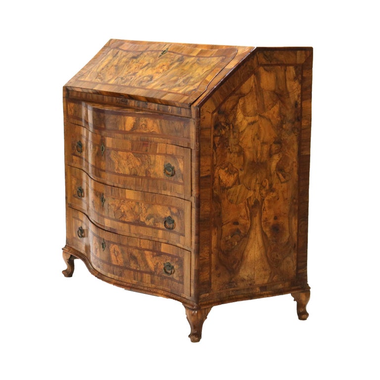 18thC Italian Florence Olive Wood, Rosewood & Burl Swell & Drop Front Desk c1770