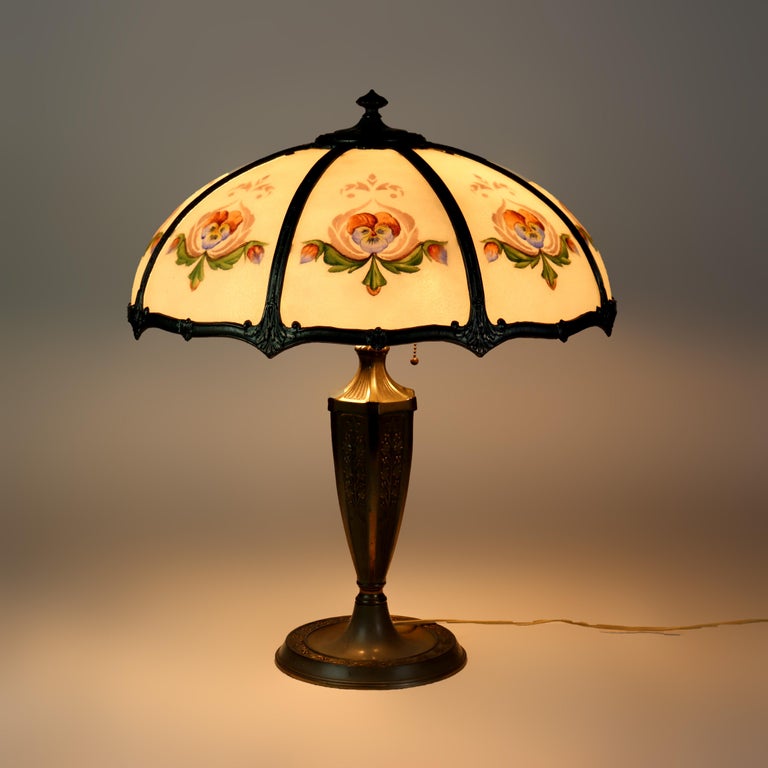 Antique Bradley & Hubbard School Arts & Crafts Reverse Painted Table Lamp C1920