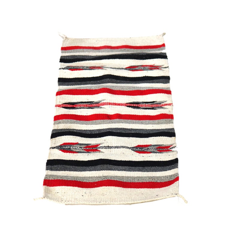 Southwest Native American Woven Wool Throw Rug with Stylized Arrow Stripes C1930
