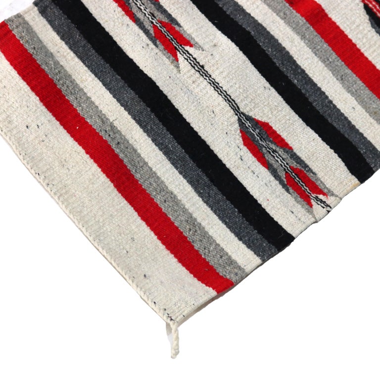 Southwest Native American Woven Wool Throw Rug with Stylized Arrow Stripes C1930