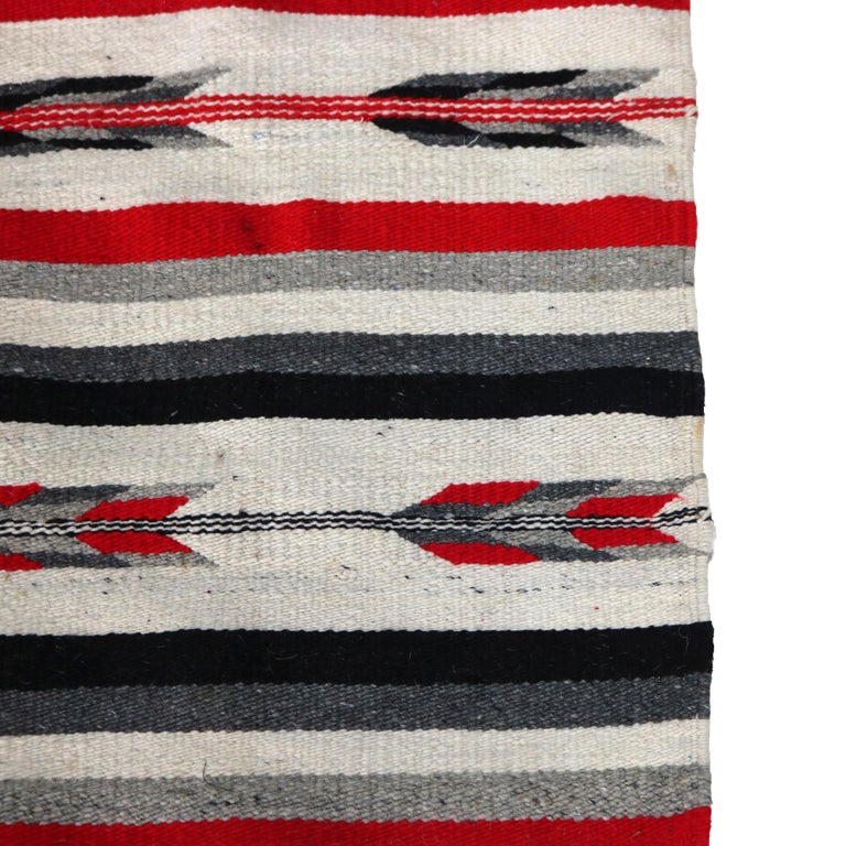 Southwest Native American Woven Wool Throw Rug with Stylized Arrow Stripes C1930