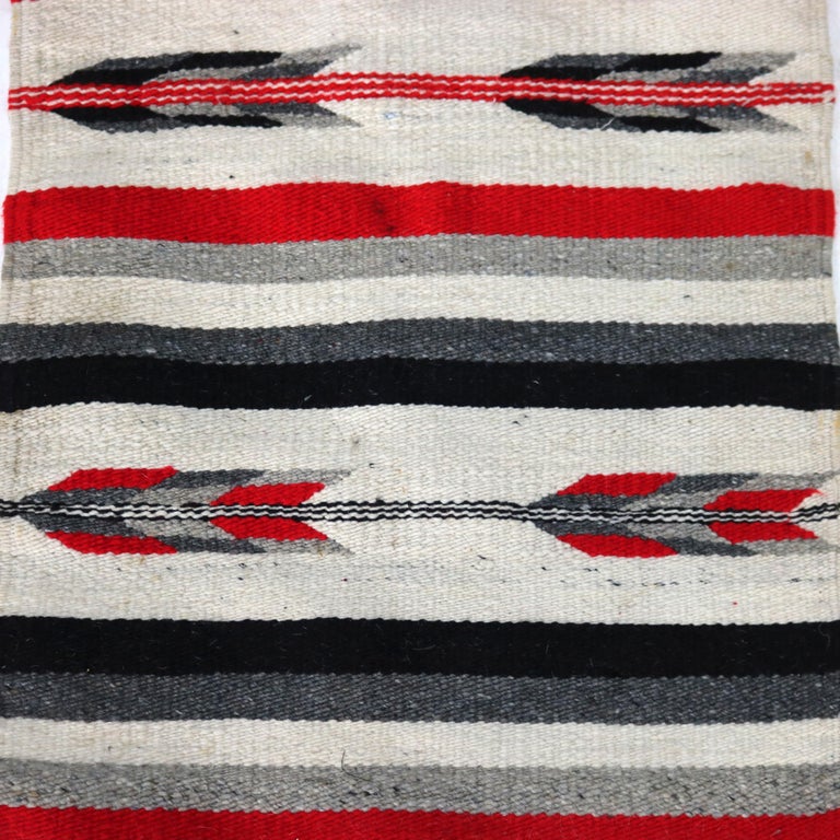 Southwest Native American Woven Wool Throw Rug with Stylized Arrow Stripes C1930