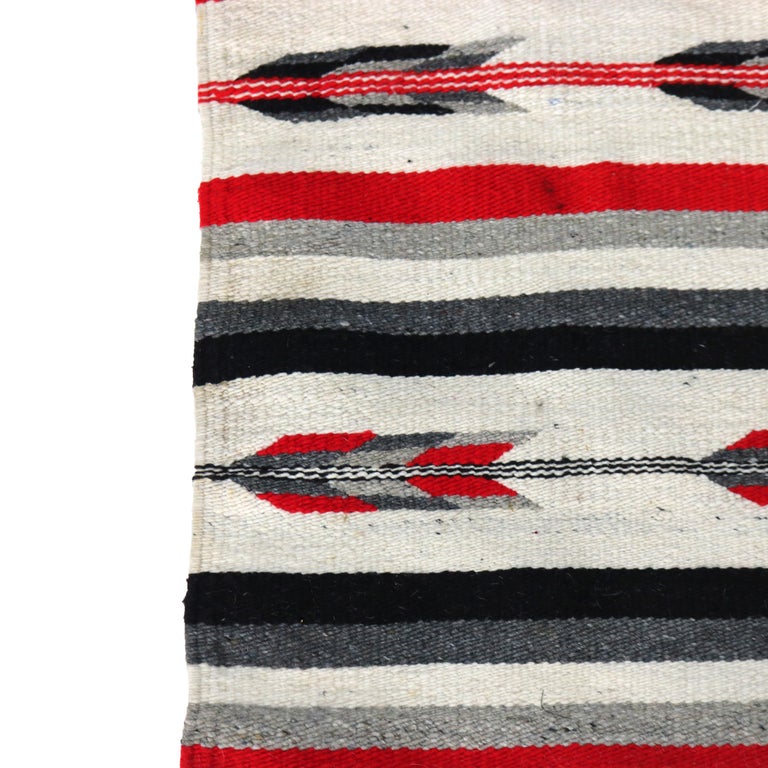 Southwest Native American Woven Wool Throw Rug with Stylized Arrow Stripes C1930