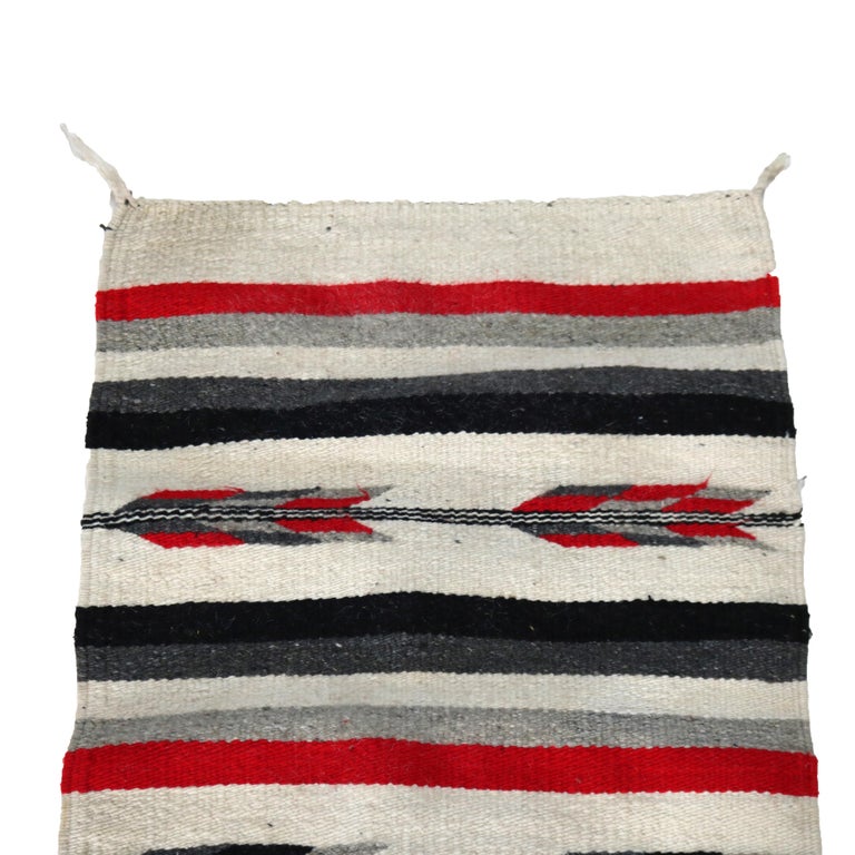Southwest Native American Woven Wool Throw Rug with Stylized Arrow Stripes C1930