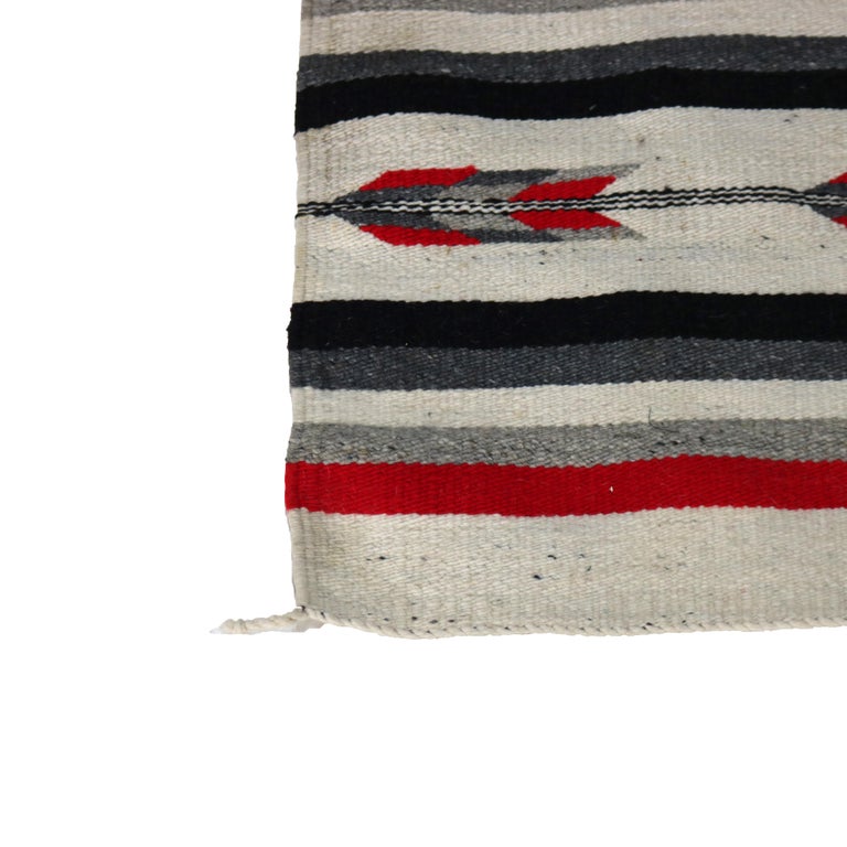 Southwest Native American Woven Wool Throw Rug with Stylized Arrow Stripes C1930