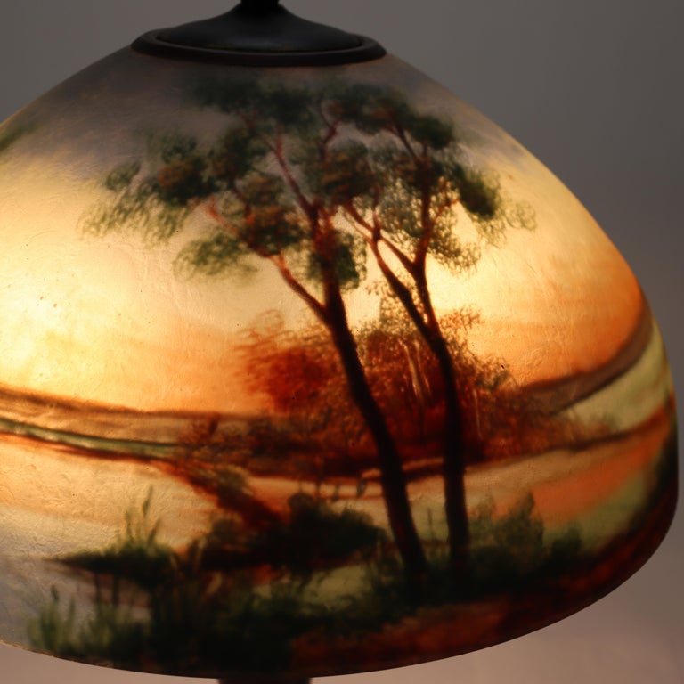 Antique Jefferson Arts & Crafts Scenic Reverse Painted Table Lamp C1920