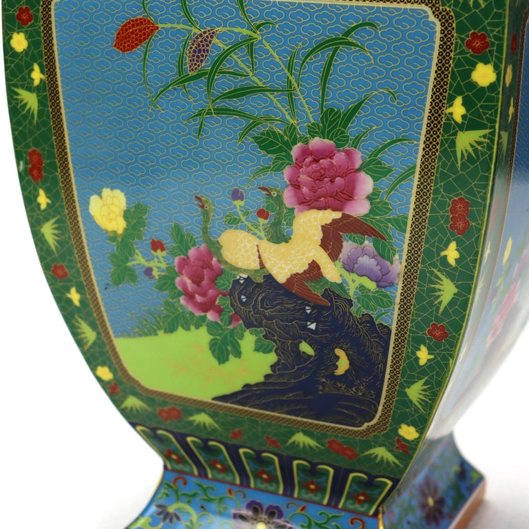 Vintage Chinese Enameled Porcelain Garden Vase with Floral Pattern Signed 20thC