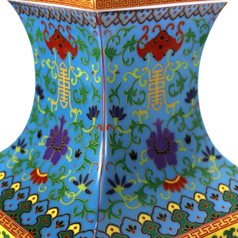 Vintage Chinese Enameled Porcelain Garden Vase with Floral Pattern Signed 20thC