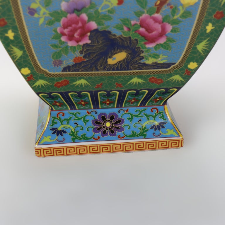 Vintage Chinese Enameled Porcelain Garden Vase with Floral Pattern Signed 20thC