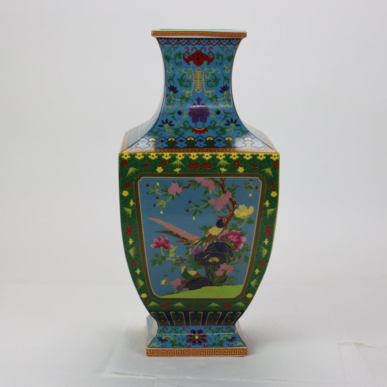 Vintage Chinese Enameled Porcelain Garden Vase with Floral Pattern Signed 20thC