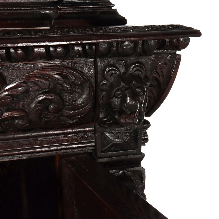 Antique Two Piece Italian Baroque Figural Carved Oak Court Cupboard 18thC