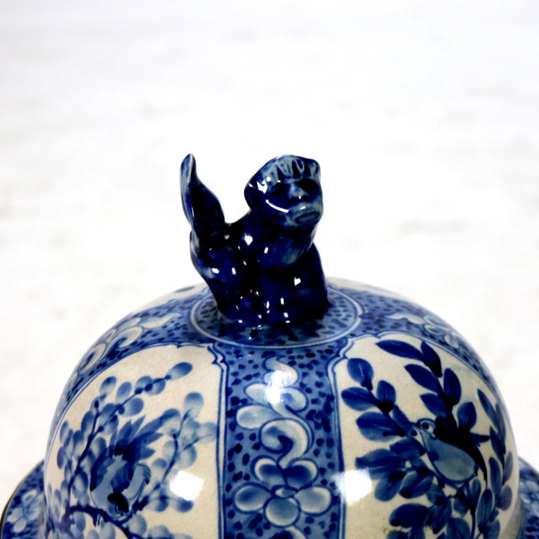 Oversized Chinese Blue and White Pottery Urn with Lid 20thC