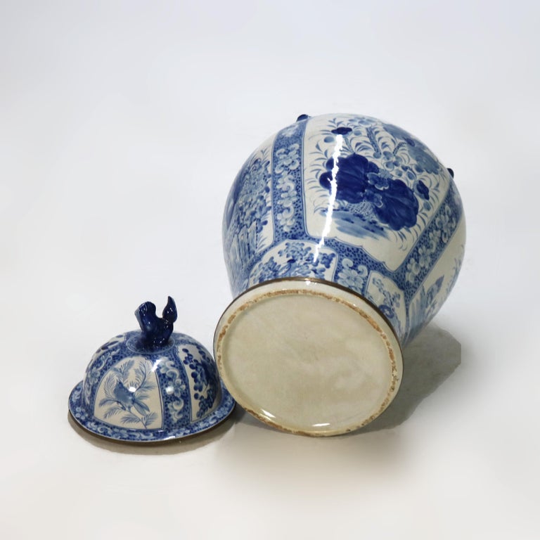 Oversized Chinese Blue and White Pottery Urn with Lid 20thC