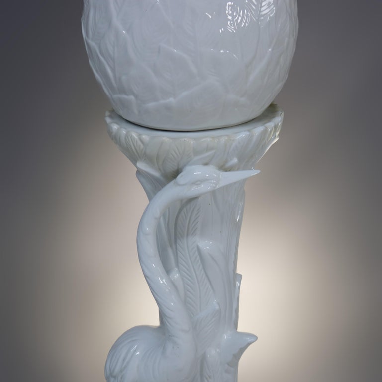 Vintage Bassano Italian Figural Pottery Marsh Scene Jardiniere & Pedestal C1940