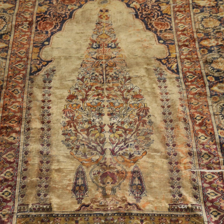 Antique Persian Silk Prayer Rug with Tree of Life 18thC