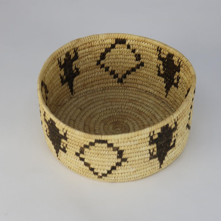Vintage Southwest Native American Figural Woven Reed Bowl 20thC