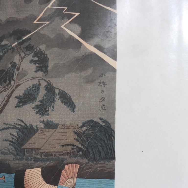 Hiroaki Takahas Japanese Woodblock Print “Thunderstorm At Tateishi” Signed C1925