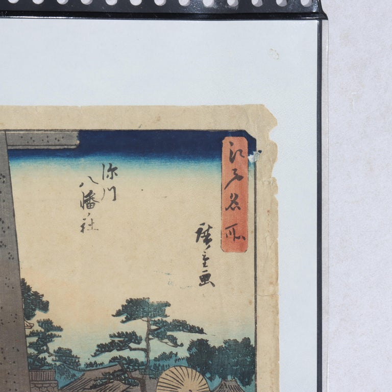 Utagawa Hiroshige Antique Japanese Block Print “Tomioka Hachiman Shrine” C1856