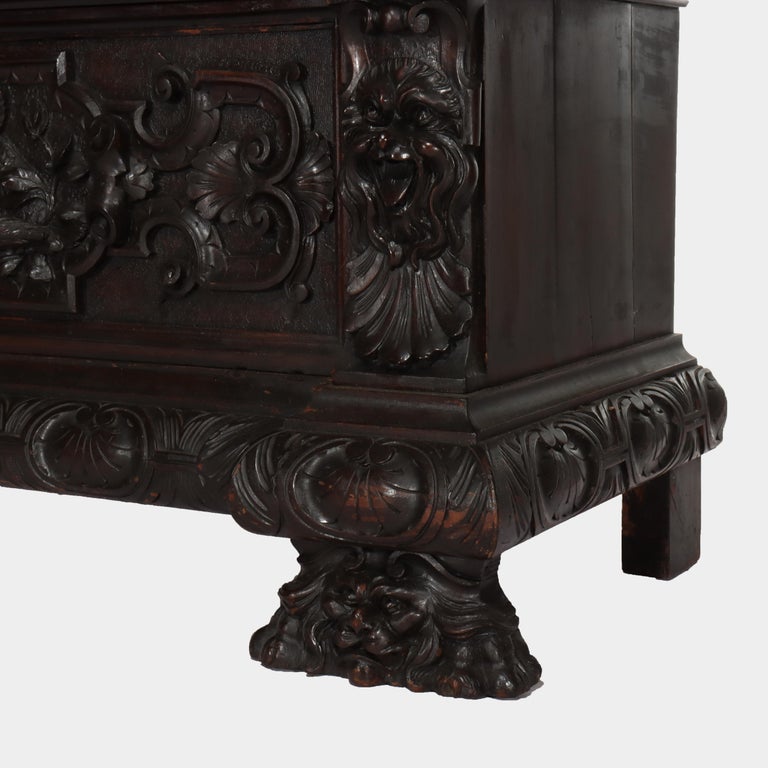 Antique Italian Baroque Heavily Figural Carved Walnut Armoire C1890