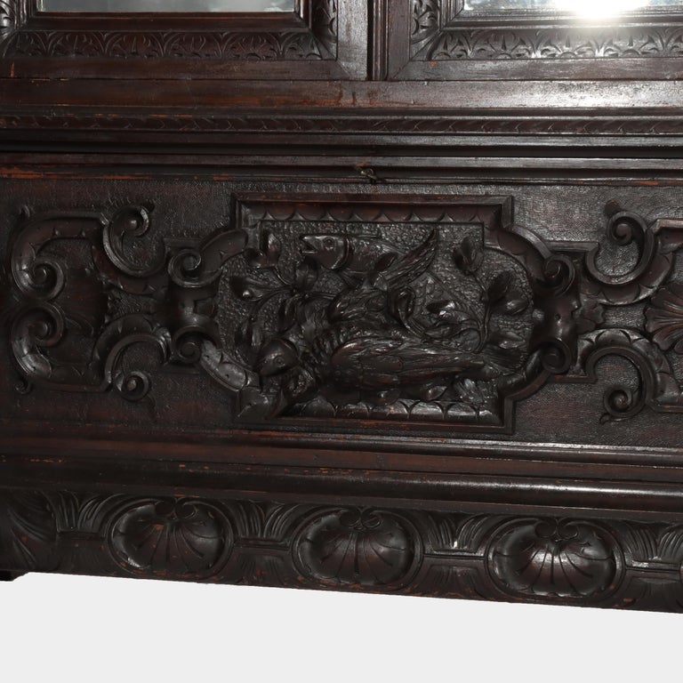 Antique Italian Baroque Heavily Figural Carved Walnut Armoire C1890