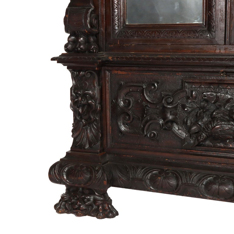 Antique Italian Baroque Heavily Figural Carved Walnut Armoire C1890