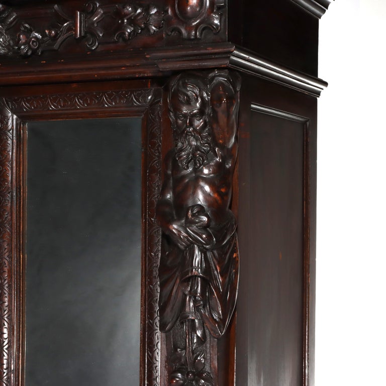 Antique Italian Baroque Heavily Figural Carved Walnut Armoire C1890