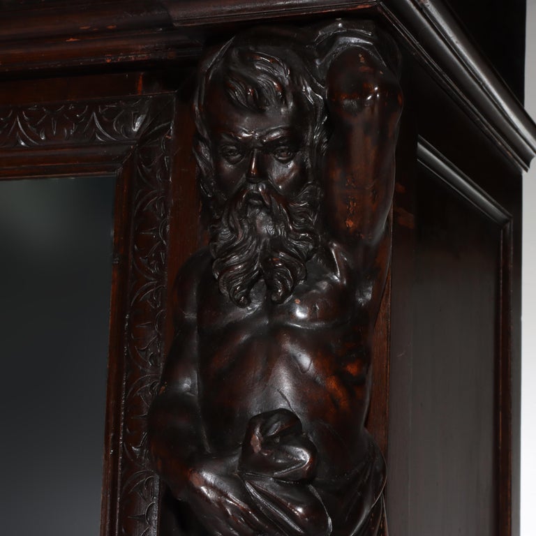 Antique Italian Baroque Heavily Figural Carved Walnut Armoire C1890