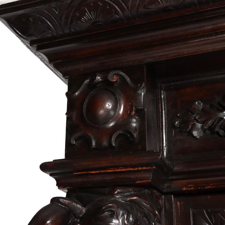 Antique Italian Baroque Heavily Figural Carved Walnut Armoire C1890
