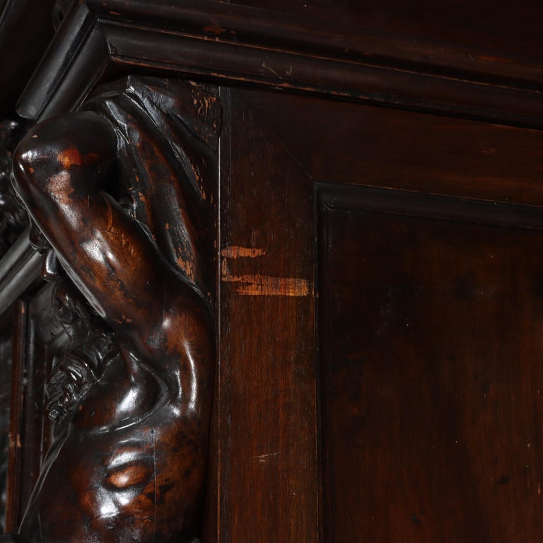Antique Italian Baroque Heavily Figural Carved Walnut Armoire C1890
