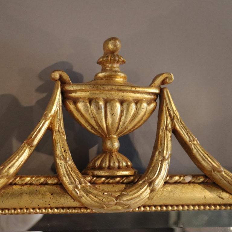 Vintage Italian Style Giltwood Urn & Swag Triptych Wall Mirror C1940