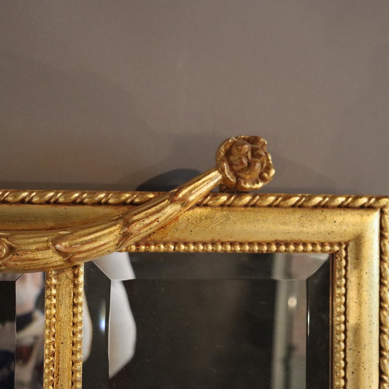 Vintage Italian Style Giltwood Urn & Swag Triptych Wall Mirror C1940