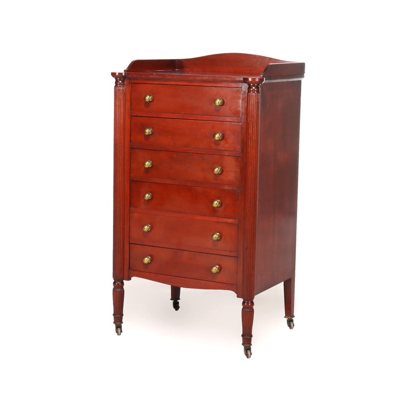 Antique Sheraton Style Mahogany Six Drawer Lingerie Chest C1900