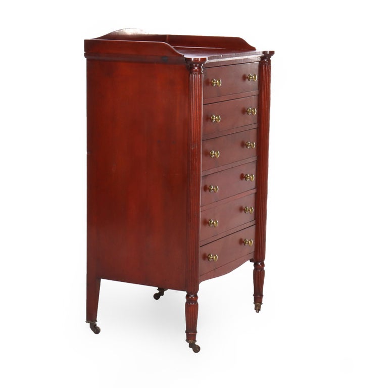 Antique Sheraton Style Mahogany Six Drawer Lingerie Chest C1900
