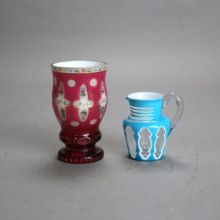 Two Antique Pieces of Decorated Bohemian Art Glass C1900