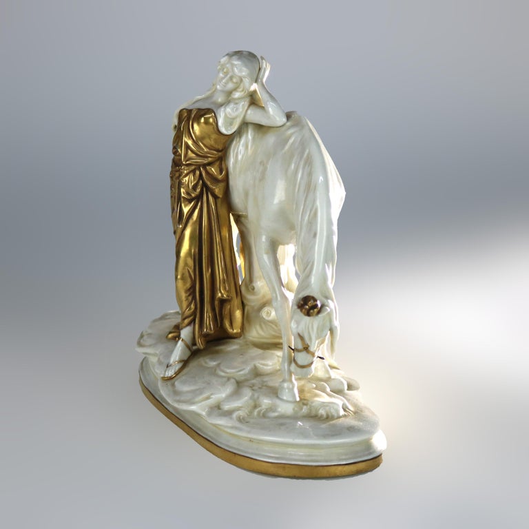 Antique Meissen Classical Parcel Gilt Porcelain Figure of a Maiden & Horse C1890