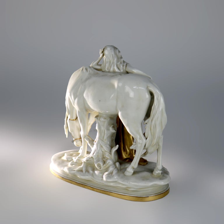 Antique Meissen Classical Parcel Gilt Porcelain Figure of a Maiden & Horse C1890