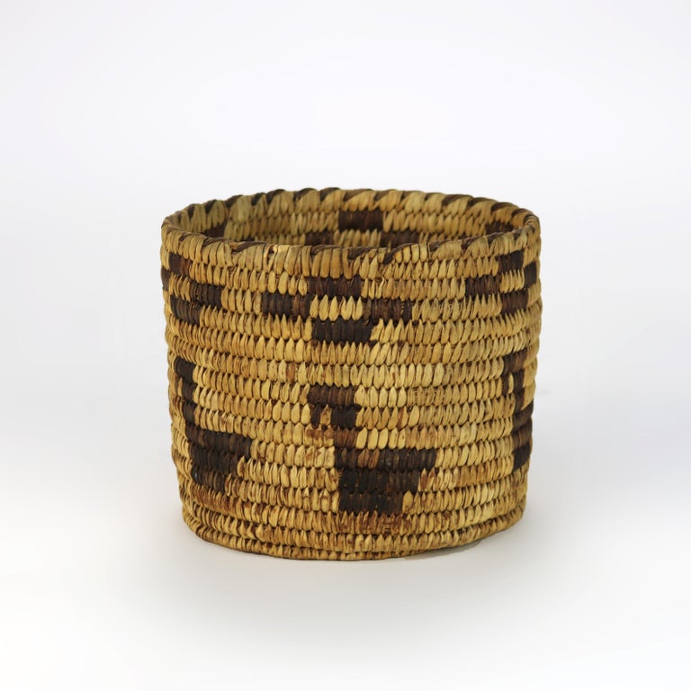 Vintage Southwest Native American Figural Woven Reed Basket 20thC