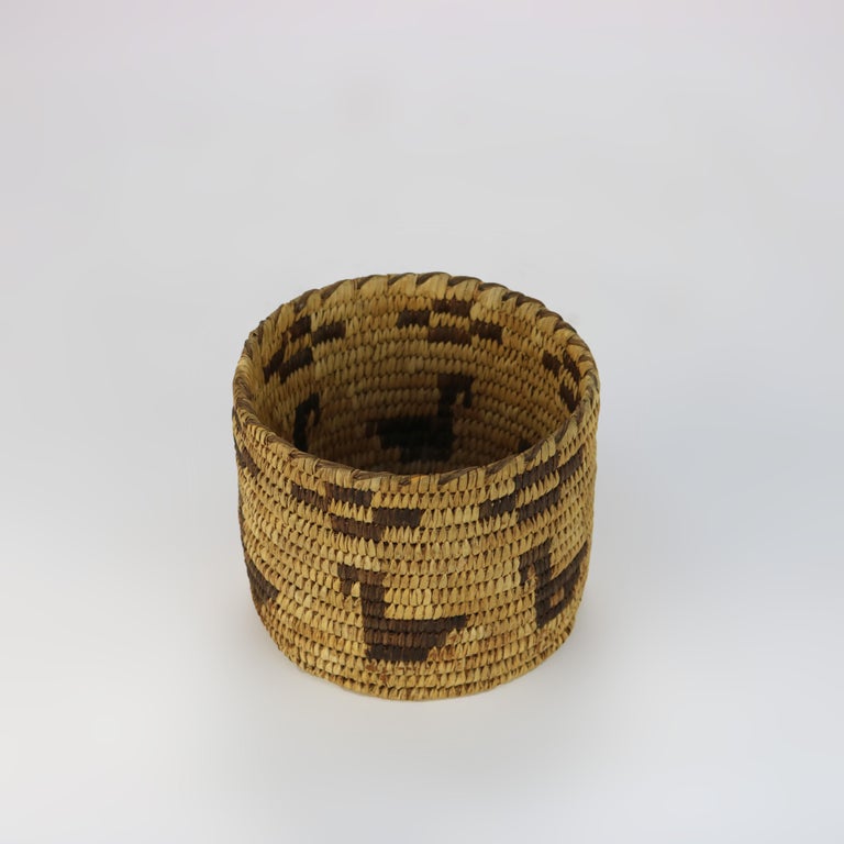Vintage Southwest Native American Figural Woven Reed Basket 20thC