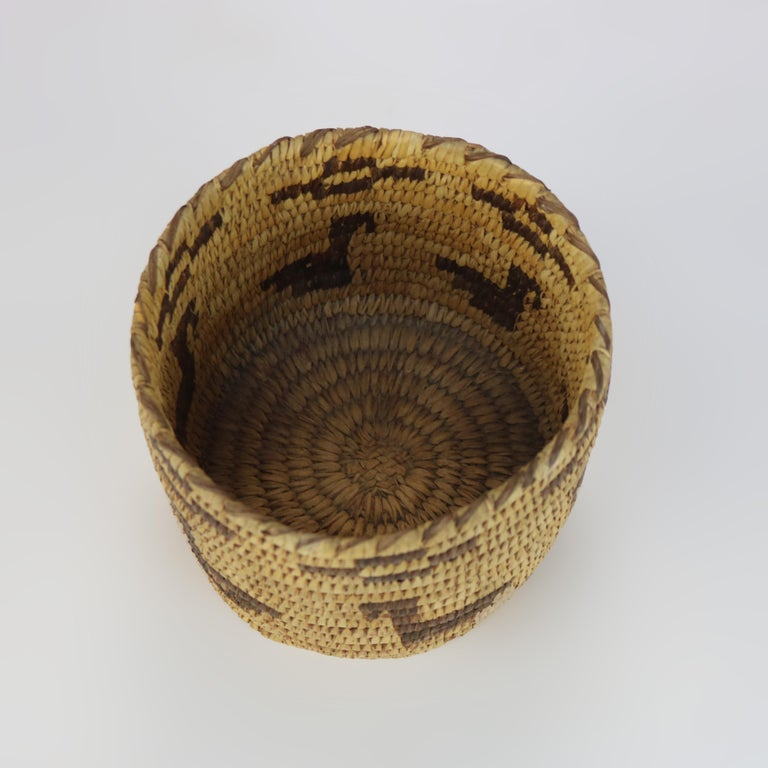 Vintage Southwest Native American Figural Woven Reed Basket 20thC