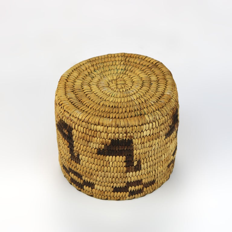 Vintage Southwest Native American Figural Woven Reed Basket 20thC