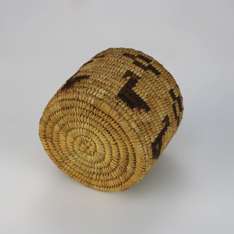 Vintage Southwest Native American Figural Woven Reed Basket 20thC