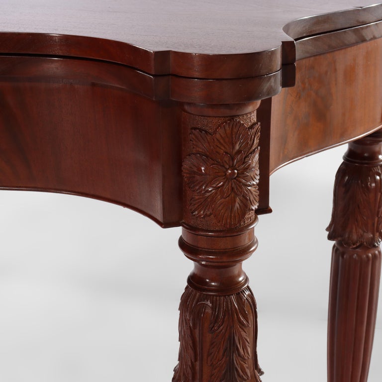 Antique Sheraton Federal Acanthus Carved Mahogany Serpentine Game Table C1830