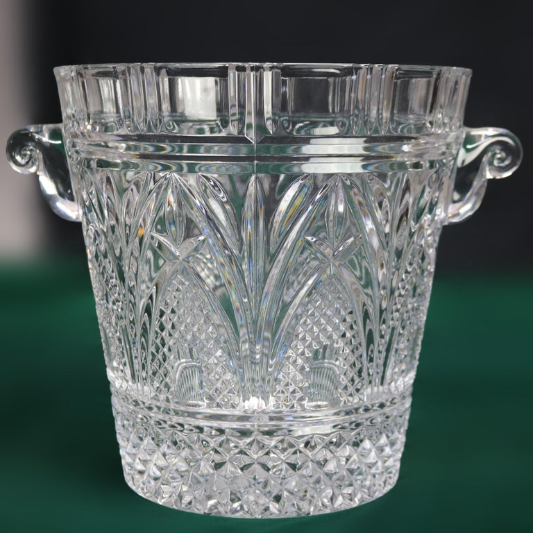 Antique Pressed Glass Double Scroll Handled Ice Bucket C1920